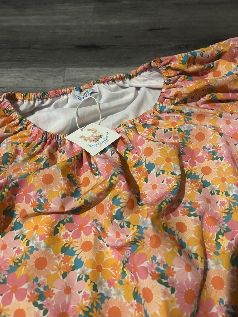 Floral Pink & Yellow Puff-Sleeve Top - Picture 3 of 4